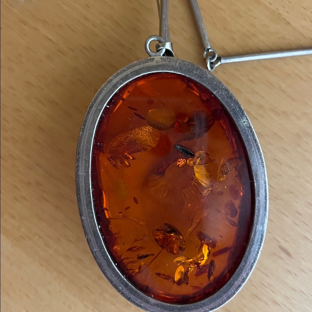 Amber Pendant Silver Necklace - Picture 3 of 6